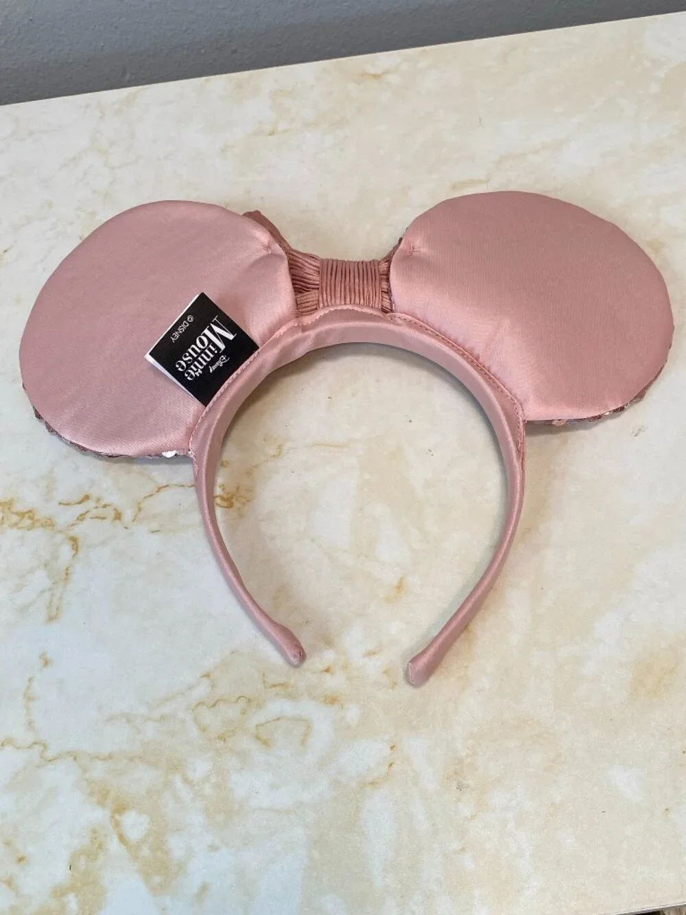 Disney Minnie Mouse Dusty Pink Nude Sequin Ears Bow Headband